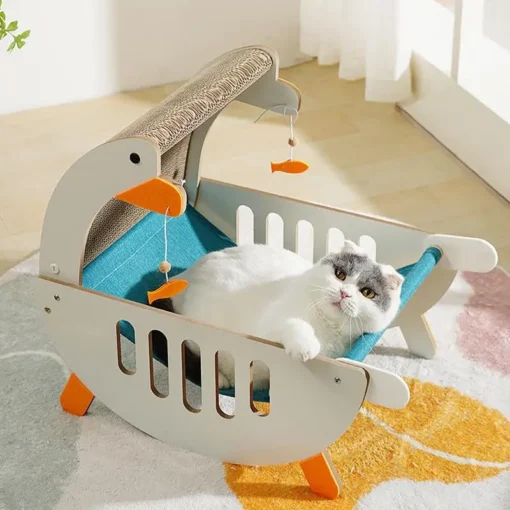 3 In 1 Cat Hammock Bed Scratcher Pad Relaxing Playing With Sisal Scratcher And Fish Pendant Dangle Toy Cardboard Scratcher For Beloved Furry Pet Furniture For Indoor Pet Supplies - Image 4