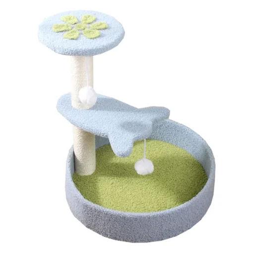 Cute Cat Climbing Cat Tower Play House Kitten Activity Condo Furniture Natural Material Comfy At Every Step with Hanging Ball and Plush Interactive Toys for Kitten - Image 2