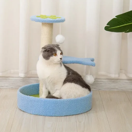 Cute Cat Climbing Cat Tower Play House Kitten Activity Condo Furniture Natural Material Comfy At Every Step with Hanging Ball and Plush Interactive Toys for Kitten - Image 4