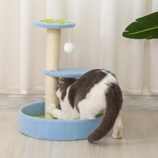 Cute Cat Climbing Cat Tower Play House Kitten Activity Condo Furniture Natural Material Comfy At Every Step with Hanging Ball and Plush Interactive Toys for Kitten - Image 5