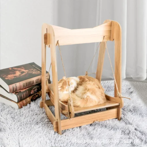 Cute Wooden Pet Cat Shaker Cradle Hammock Bed for Pet Cats Small Dog Beds and Furniture Pet Furniture Basket Accessories & Supplies Swing Cat - Image 2