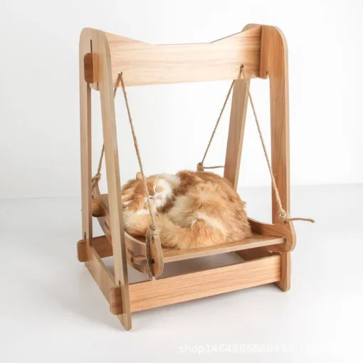 Cute Wooden Pet Cat Shaker Cradle Hammock Bed for Pet Cats Small Dog Beds and Furniture Pet Furniture Basket Accessories & Supplies Swing Cat - Image 3