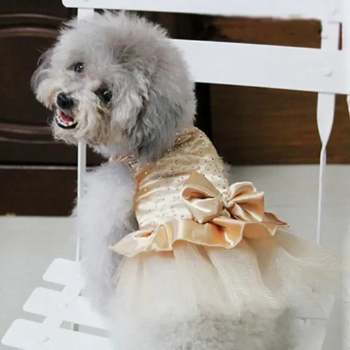 Beautiful Princess Apparel Clothes Furry Dog Pet Dresses Bowknot Sequin Skirt Pet Supplies - Image 2