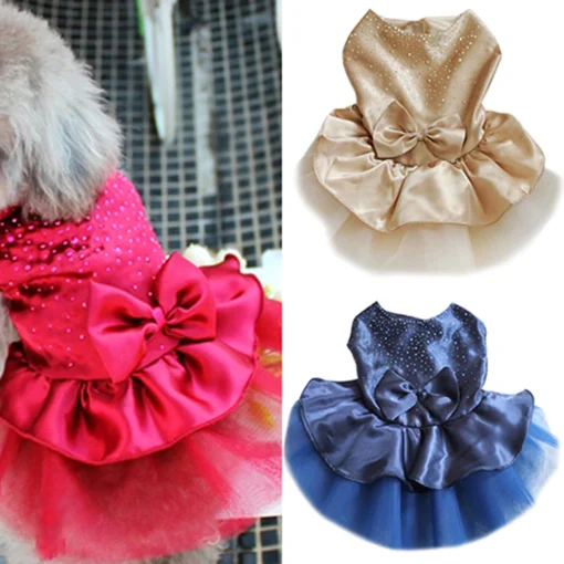 Beautiful Princess Apparel Clothes Furry Dog Pet Dresses Bowknot Sequin Skirt Pet Supplies - Image 3