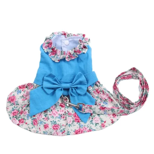 Cute Puppy Pet Dress Floral And Bow Shirt with Matching Dog Leash Furry Beloved Pet Puppy Dress Spring/Summer Clothes Apparel Fashion Design - Image 5