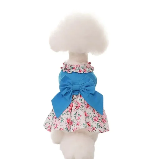 Cute Puppy Pet Dress Floral And Bow Shirt with Matching Dog Leash Furry Beloved Pet Puppy Dress Spring/Summer Clothes Apparel Fashion Design - Image 6