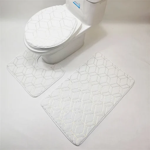 Plush Three-Piece Set Bathroom-Toilet Mat Set Gold Printing Rugs For Bathroom Mechanical Wash Geometric Print Rug and Carpets for Home Bathroom-Toilet Mat Set - Image 6