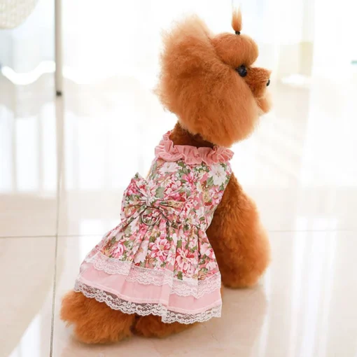 Cute Puppy Pet Dress Floral And Bow Shirt with Matching Dog Leash Furry Beloved Pet Puppy Dress Spring/Summer Clothes Apparel Fashion Design - Image 11