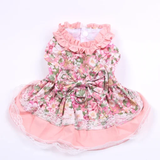 Cute Puppy Pet Dress Floral And Bow Shirt with Matching Dog Leash Furry Beloved Pet Puppy Dress Spring/Summer Clothes Apparel Fashion Design - Image 7