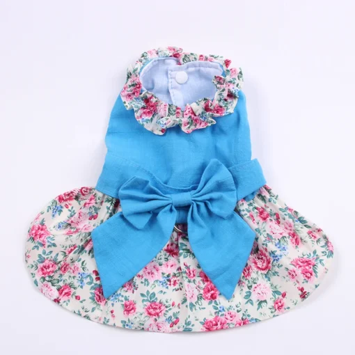 Cute Puppy Pet Dress Floral And Bow Shirt with Matching Dog Leash Furry Beloved Pet Puppy Dress Spring/Summer Clothes Apparel Fashion Design - Image 9