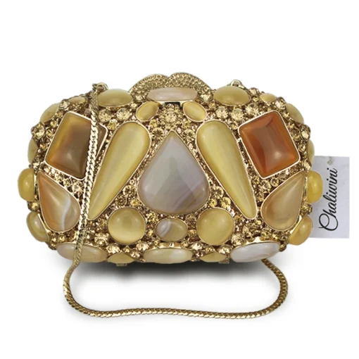 Crystal Encrusted Gold Coloured Precious Stones Luxury Evening Clutch Purse For Women Cocktail Bride Wedding Handbags Banquet Fashion Party - Image 5