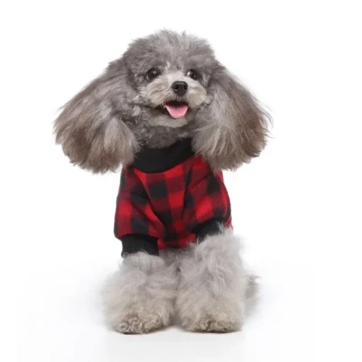 Cute Pet Dog Pyjamas Red Black Buffalo Plaid Jumpsuit Soft Winter Clothes For Puppies Fashion Apparel - Image 2