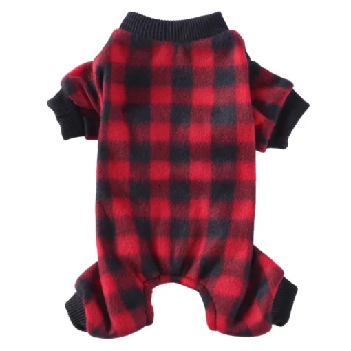 Cute Pet Dog Pyjamas Red Black Buffalo Plaid Jumpsuit Soft Winter Clothes For Puppies Fashion Apparel - Image 3