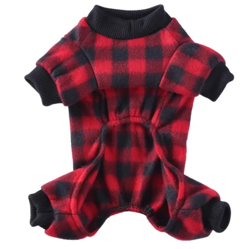 Cute Pet Dog Pyjamas Red Black Buffalo Plaid Jumpsuit Soft Winter Clothes For Puppies Fashion Apparel - Image 4