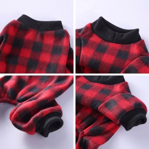 Cute Pet Dog Pyjamas Red Black Buffalo Plaid Jumpsuit Soft Winter Clothes For Puppies Fashion Apparel - Image 5