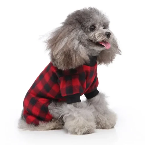 Cute Pet Dog Pyjamas Red Black Buffalo Plaid Jumpsuit Soft Winter Clothes For Puppies Fashion Apparel