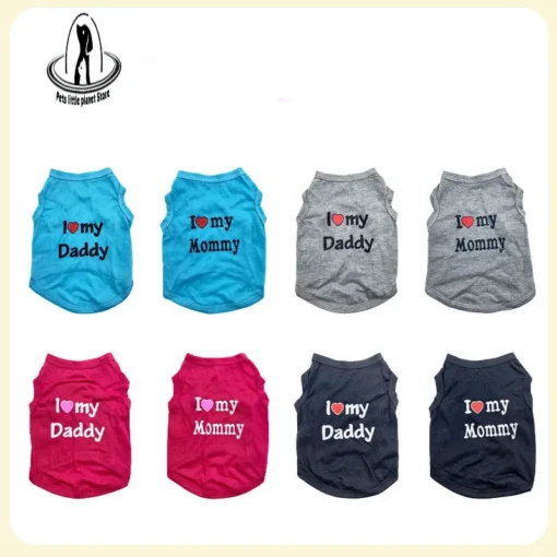 Pet Clothes Casual Puppy Dog Cat Clothing "I Love Mommy & Daddy" Print Cat Vest Tee Shirt 100% Cotton T-shirt Cat Kitten Apparel - Image 2