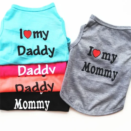 Pet Clothes Casual Puppy Dog Cat Clothing "I Love Mommy & Daddy" Print Cat Vest Tee Shirt 100% Cotton T-shirt Cat Kitten Apparel - Image 4