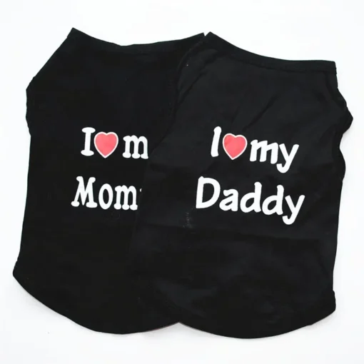 Pet Clothes Casual Puppy Dog Cat Clothing "I Love Mommy & Daddy" Print Cat Vest Tee Shirt 100% Cotton T-shirt Cat Kitten Apparel - Image 5