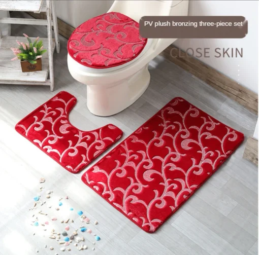 Plush Three-Piece Set Bathroom-Toilet Mat Set Gold Printing Rugs For Bathroom Mechanical Wash Geometric Print Rug and Carpets for Home Bathroom-Toilet Mat Set - Image 7