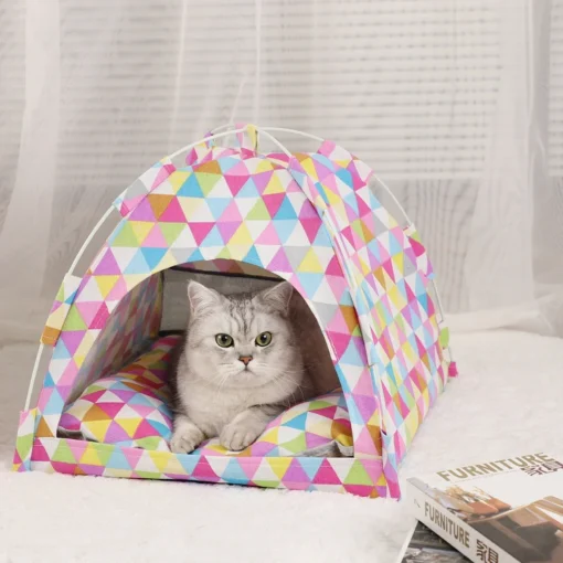 Cute Kitten Tent House Pet Supplies Cats Bed House Warm Cushions Pet Supplies Products Accessories Furniture Sofa Basket Beds Winter Clamshell - Image 9