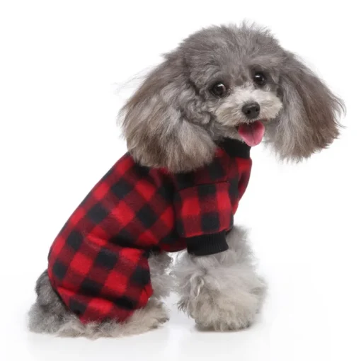 Cute Pet Dog Pyjamas Red Black Buffalo Plaid Jumpsuit Soft Winter Clothes For Puppies Fashion Apparel - Image 16