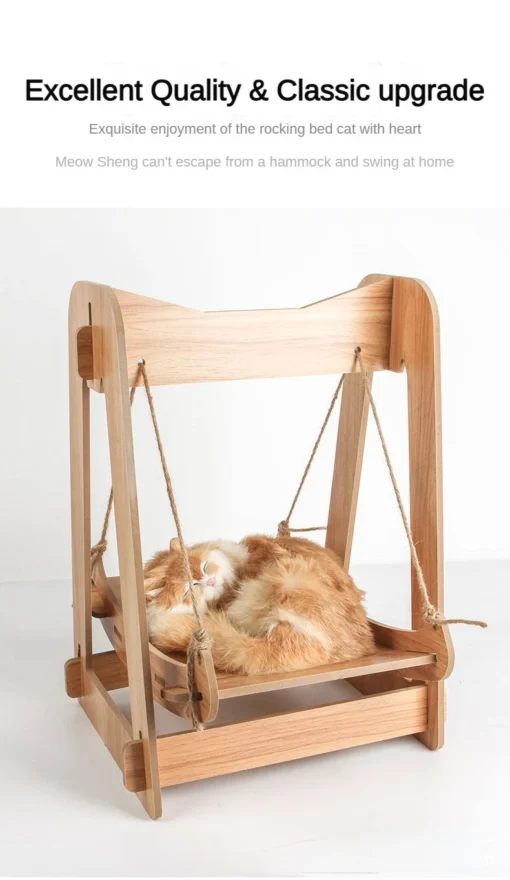 Cute Wooden Pet Cat Shaker Cradle Hammock Bed for Pet Cats Small Dog Beds and Furniture Pet Furniture Basket Accessories & Supplies Swing Cat - Image 9