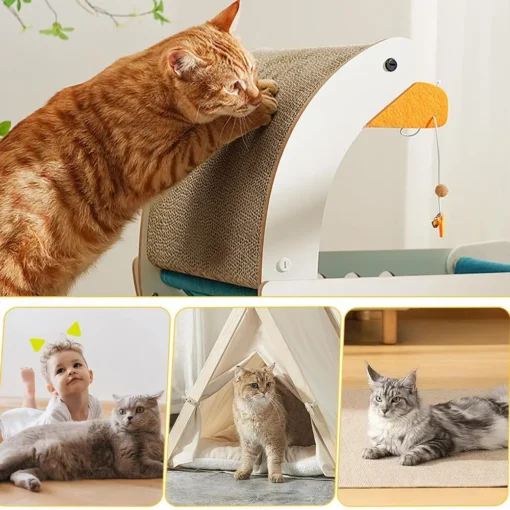 3 In 1 Cat Hammock Bed Scratcher Pad Relaxing Playing With Sisal Scratcher And Fish Pendant Dangle Toy Cardboard Scratcher For Beloved Furry Pet Furniture For Indoor Pet Supplies - Image 10