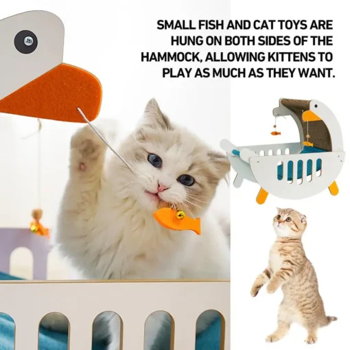 3 In 1 Cat Hammock Bed Scratcher Pad Relaxing Playing With Sisal Scratcher And Fish Pendant Dangle Toy Cardboard Scratcher For Beloved Furry Pet Furniture For Indoor Pet Supplies - Image 9