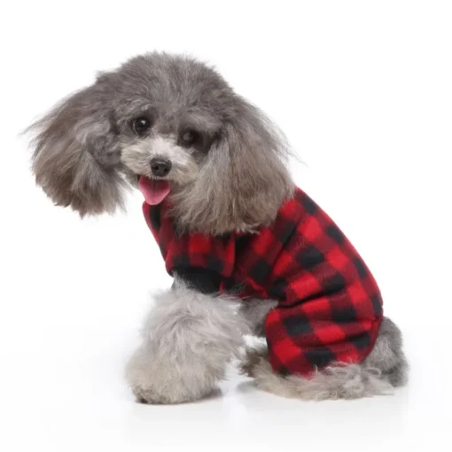 Cute Pet Dog Pyjamas Red Black Buffalo Plaid Jumpsuit Soft Winter Clothes For Puppies Fashion Apparel - Image 14