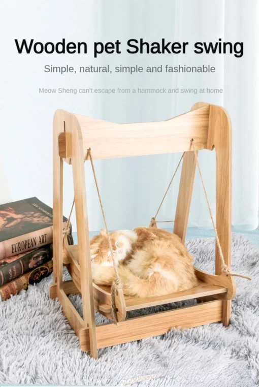 Cute Wooden Pet Cat Shaker Cradle Hammock Bed for Pet Cats Small Dog Beds and Furniture Pet Furniture Basket Accessories & Supplies Swing Cat - Image 7