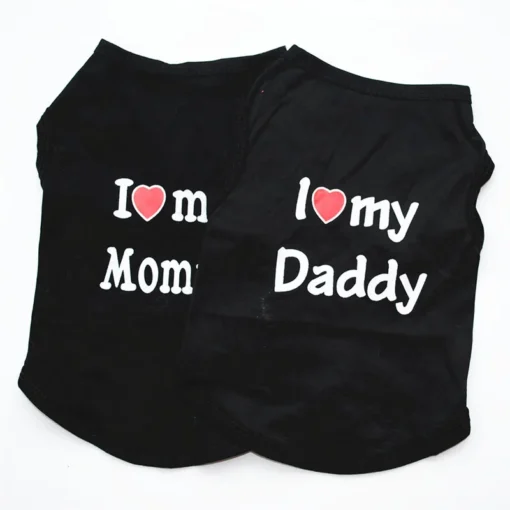 Pet Clothes Casual Puppy Dog Cat Clothing "I Love Mommy & Daddy" Print Cat Vest Tee Shirt 100% Cotton T-shirt Cat Kitten Apparel - Image 9