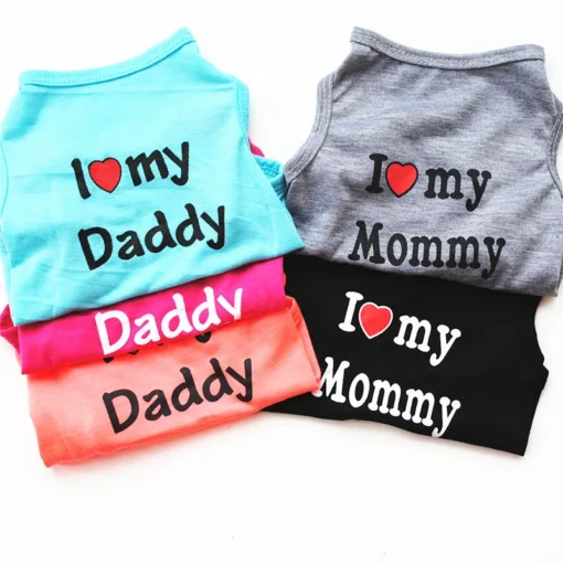 Pet Clothes Casual Puppy Dog Cat Clothing "I Love Mommy & Daddy" Print Cat Vest Tee Shirt 100% Cotton T-shirt Cat Kitten Apparel - Image 7