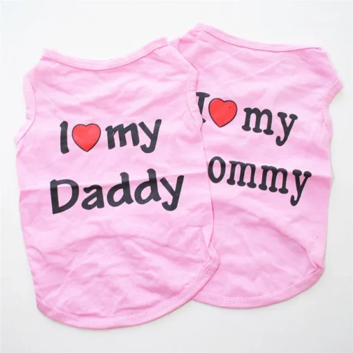 Pet Clothes Casual Puppy Dog Cat Clothing "I Love Mommy & Daddy" Print Cat Vest Tee Shirt 100% Cotton T-shirt Cat Kitten Apparel - Image 8