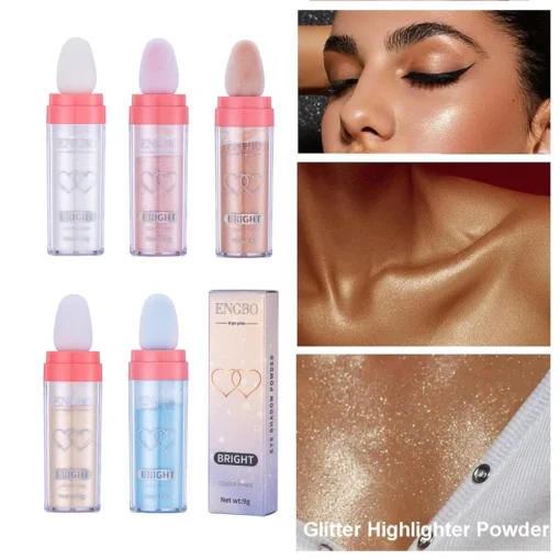 Face And Body Glitter Shimmer Sparkle Highlighter Powder With Sponge Head High Fairy Glitter Powder Brightens Makeup Stick Make Up For Face Body