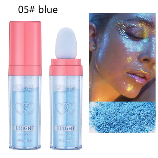 Face And Body Glitter Shimmer Sparkle Highlighter Powder With Sponge Head High Fairy Glitter Powder Brightens Makeup Stick Make Up For Face Body - Image 15