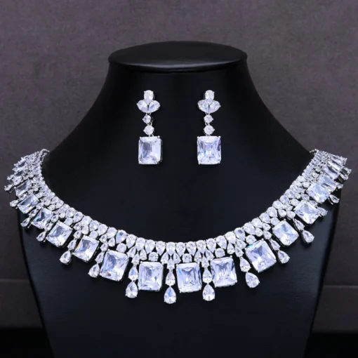 Luxury Princess  Cubic Zircon 2PCS Tassels Statement Imitation Bridal Wedding Party Jewelry Set For Women Gift For Her - Image 11