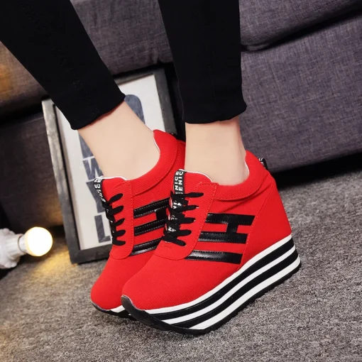 2021 High Flat Platform 9cm Height Increasing Casual Shoes Woman Spring New Hidden Wedge Sneakers Female Vulcanize Shoes - Image 2