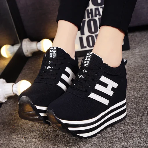 2021 High Flat Platform 9cm Height Increasing Casual Shoes Woman Spring New Hidden Wedge Sneakers Female Vulcanize Shoes - Image 4