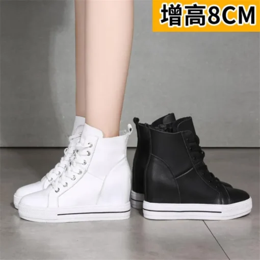 Women Genuine Leather 8cm Hidden Wedge Sneakers Platform Shoes High Heels Sneakers Woman Casual Shoes White Women Trainer - Image 6