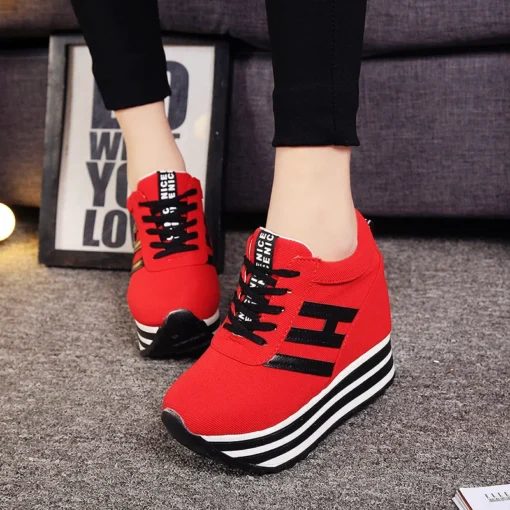 2021 High Flat Platform 9cm Height Increasing Casual Shoes Woman Spring New Hidden Wedge Sneakers Female Vulcanize Shoes - Image 5