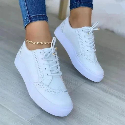 2023 New Women's Low-top Vulcanized Shoes Round Toe Casual Shoes Flat Shoes Lace-up Walking Shoes Women Versatile Comfortable - Image 3