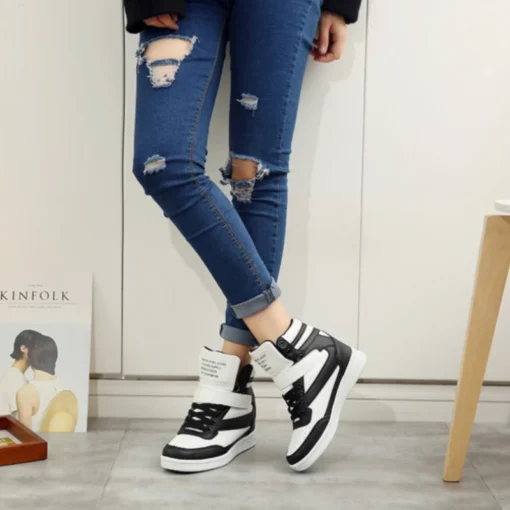 2023 Autumn Designer Wedges White Platform Sneakers Women Shoes Leather Black High Top Sneakers Hidden Increasing Basket Femme - Image 3