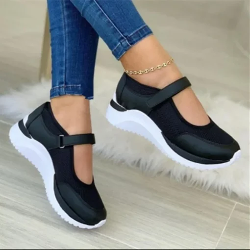 Round Head Knitted Women's Thick Sole Single Shoes Women's Large Size 36-43 Grid Casual Women's Shoes Sneakers Women - Image 3