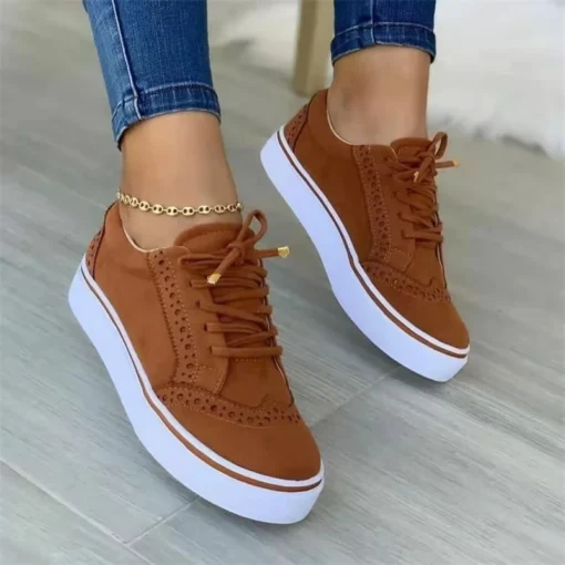 2023 New Women's Low-top Vulcanized Shoes Round Toe Casual Shoes Flat Shoes Lace-up Walking Shoes Women Versatile Comfortable - Image 4