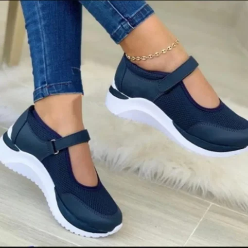 Round Head Knitted Women's Thick Sole Single Shoes Women's Large Size 36-43 Grid Casual Women's Shoes Sneakers Women - Image 2