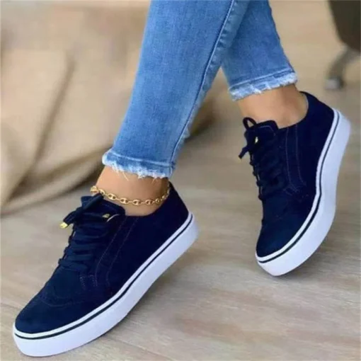 2023 New Women's Low-top Vulcanized Shoes Round Toe Casual Shoes Flat Shoes Lace-up Walking Shoes Women Versatile Comfortable - Image 2