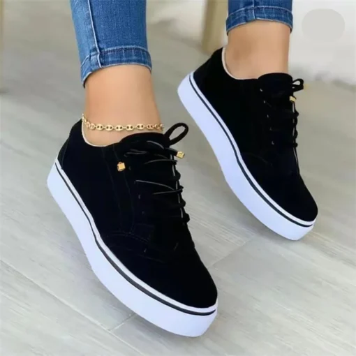 2023 New Women's Low-top Vulcanized Shoes Round Toe Casual Shoes Flat Shoes Lace-up Walking Shoes Women Versatile Comfortable - Image 5