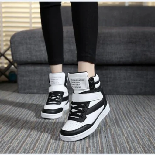 2023 Autumn Designer Wedges White Platform Sneakers Women Shoes Leather Black High Top Sneakers Hidden Increasing Basket Femme - Image 6