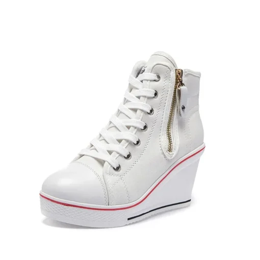 Women Hidden Wedge Invisible Heel Canvas Shoes Female Wedge Side Zipper Increased Casual High Breathable Platform Sneakers - Image 2